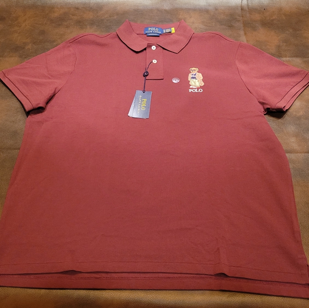 Polo Ralph lauren custom slim, polo bear mesh, burgundy- xL